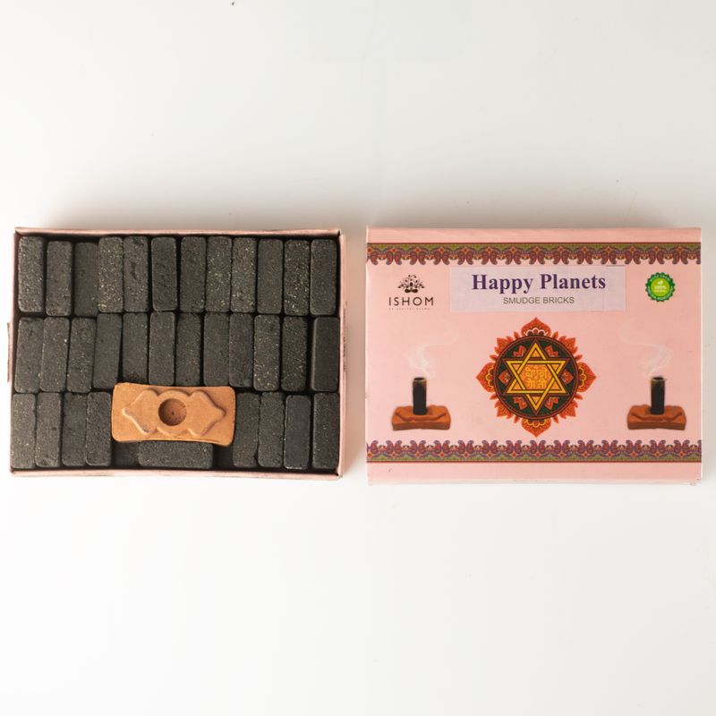 Packung mit 104 natürlichen Räuchersteinen und Brenner – Happy Planets – Ritual Bricks