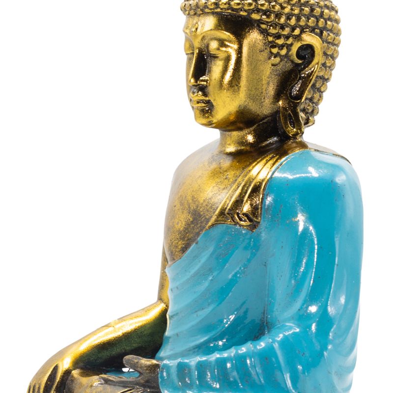 Blaugrün & Gold Buddha - Extra groß 30 cm - Erdberührung (Erleuchtung)