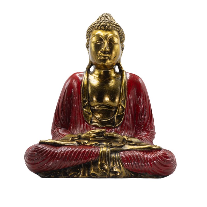 Roter & Goldener Buddha - Extra groß 40 cm - Duyana Mudra (Meditation)