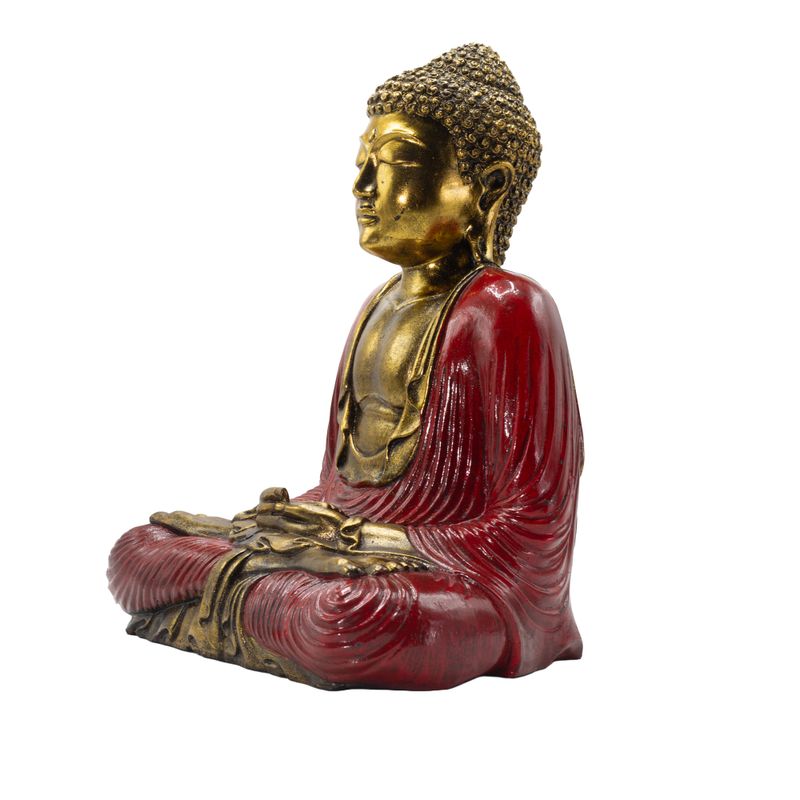 Roter & Goldener Buddha - Extra groß 40 cm - Duyana Mudra (Meditation)