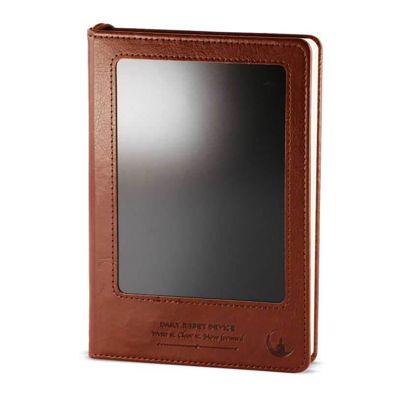 Intention Notizbuch - LCD-Wischbildschirm - Braun Lederoptik - Messingblatt - 80 Blätter