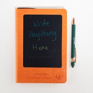 Intention Notizbuch - LCD-Wischbildschirm - Orange Lederoptik - Messingblatt-Optik - 80 Blätter
