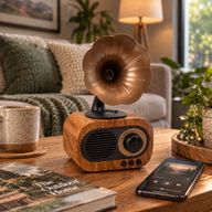 Retro Mini-Grammophon-Lautsprecher - Bluetooth & FM-Radio - 5 Watt x 1