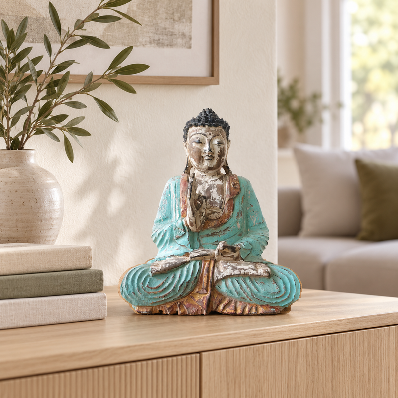 Vintage Mint handgeschnitzte Buddha-Statue - 30 cm - Übermittlung der Lehre