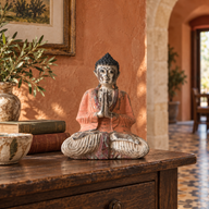 Vintage-Orange handgeschnitzte Buddha-Statue - 30 cm - Willkommen