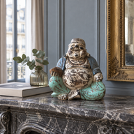 Vintage Minzblau handgeschnitzt Buddha-Statue - 30 cm - Glücklicher Buddha