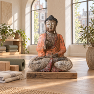 Vintage-Orange-Handgeschnitzte Buddha-Statue - 60 cm - Weitergabe der Lehre