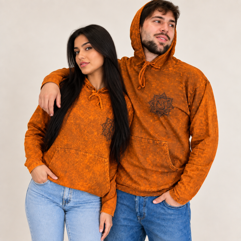 Kleines Stone-Washed Hoodie-Shirt mit Känguratasche - Verbranntes Orange
