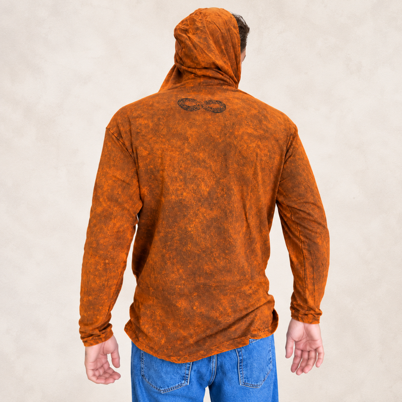 Kleines Stone-Washed Hoodie-Shirt mit Känguratasche - Verbranntes Orange