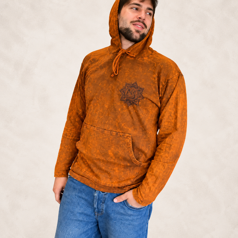 Kleines Stone-Washed Hoodie-Shirt mit Känguratasche - Verbranntes Orange