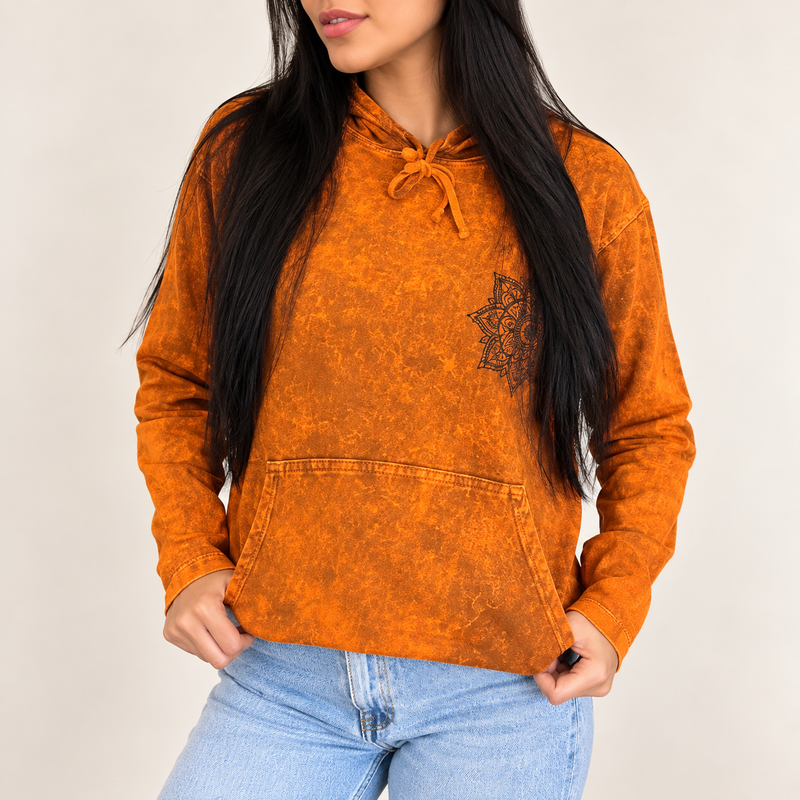 Kleines Stone-Washed Hoodie-Shirt mit Känguratasche - Verbranntes Orange