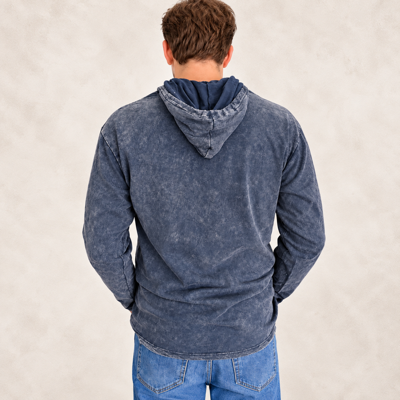 Größe S Stone-Washed Kapuzen-Sweatshirt mit Kängurutasche - Verwaschenes Lavendel