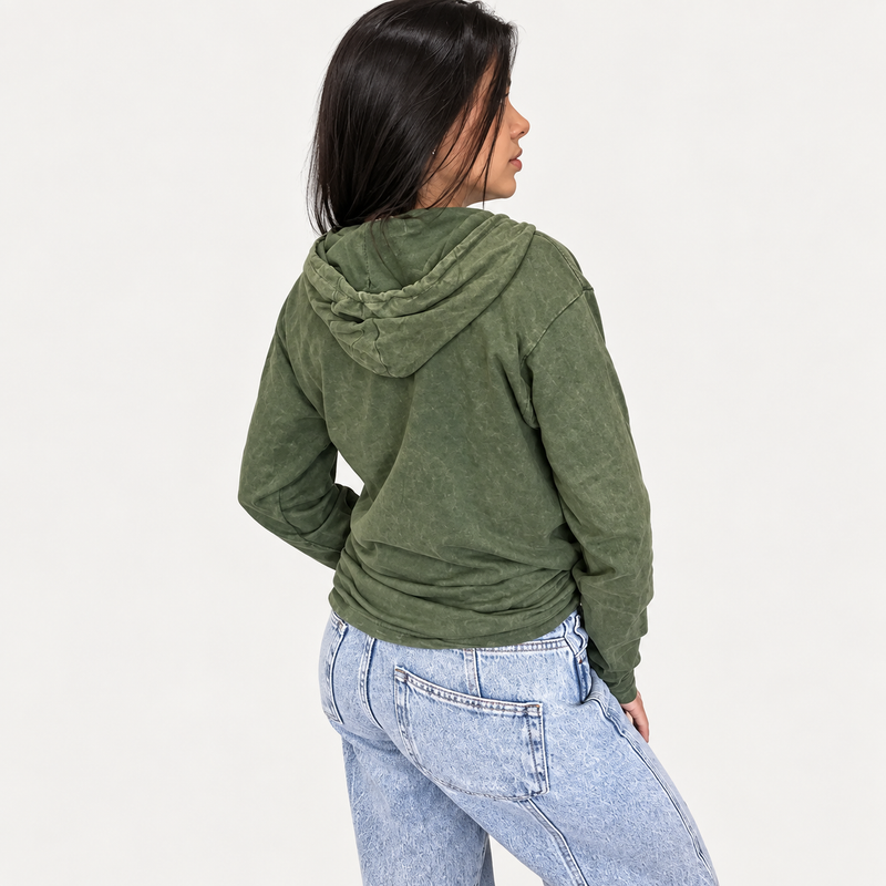 Kleines Stone-Washed Hoodie-Shirt mit Kängurutasche - Vintage-Türkis