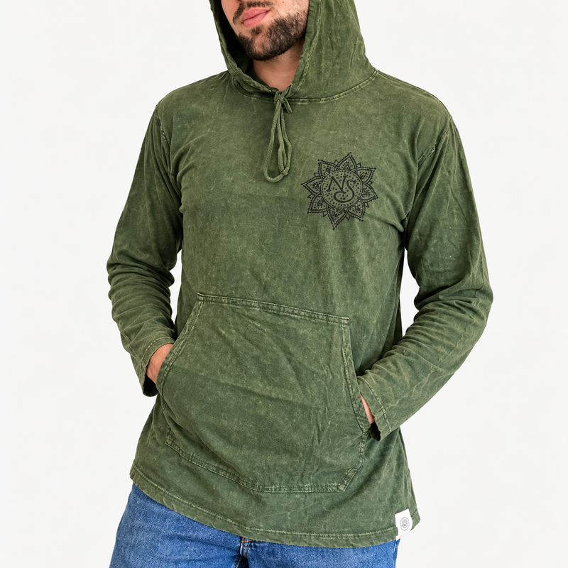 Kleines Stone-Washed Hoodie-Shirt mit Kängurutasche - Vintage-Türkis