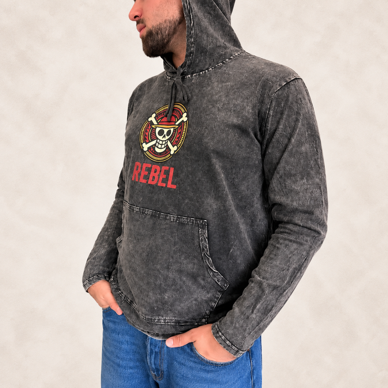 Kleines stonewashed Hoodie-Shirt mit Känguru-Tasche - Grau REBEL
