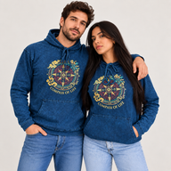 Kleines Steinwasch-Hoodie-Shirt mit Kängurutasche – Blauer Lebenskompass