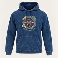 Kleines Steinwasch-Hoodie-Shirt mit Kängurutasche – Blauer Lebenskompass