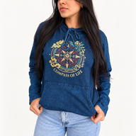 Kleines Steinwasch-Hoodie-Shirt mit Kängurutasche – Blauer Lebenskompass