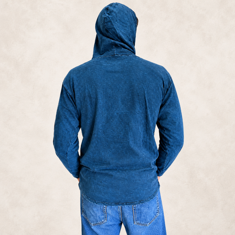 Kleines Steinwasch-Hoodie-Shirt mit Kängurutasche – Blauer Lebenskompass