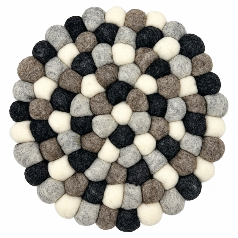 Runde Filzkugel-Tischset - 20 cm Multi-Grau