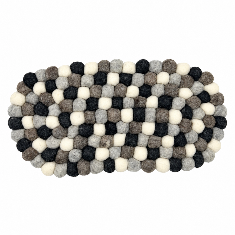 Filzkugel-Tischset oval - 38x18cm Mehrfarbig Grau