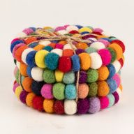 Filzkugel-Untersetzer rund - 10 cm bunt (4er-Set)