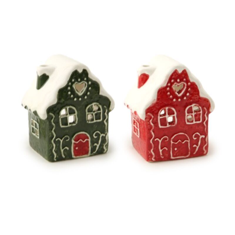 Weihnachtliches Lebkuchenhaus-Teelichthalter – Rot & Grün