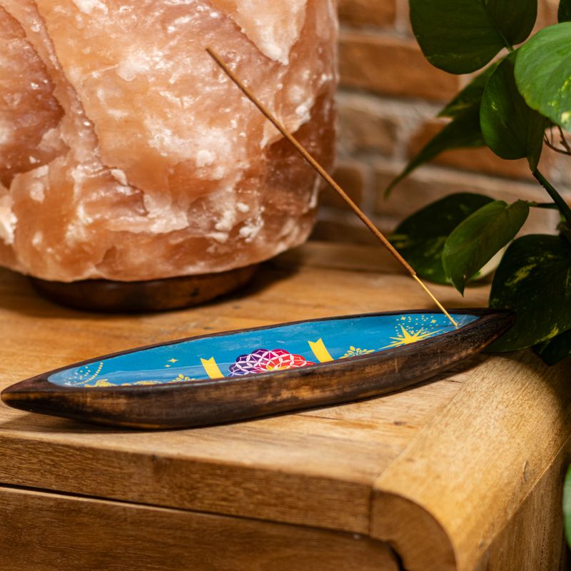 Emaillierte Räucherschale – Mangoholz – Mandala