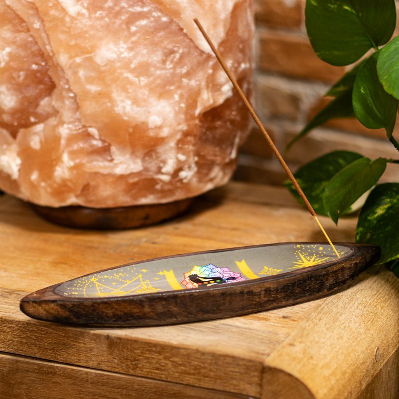 Emaillierte Räucherschale – Mangoholz – Chakra