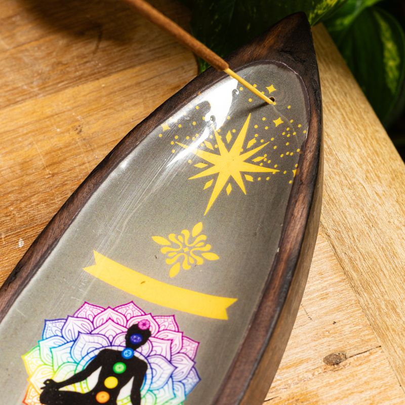 Emaillierte Räucherschale – Mangoholz – Chakra