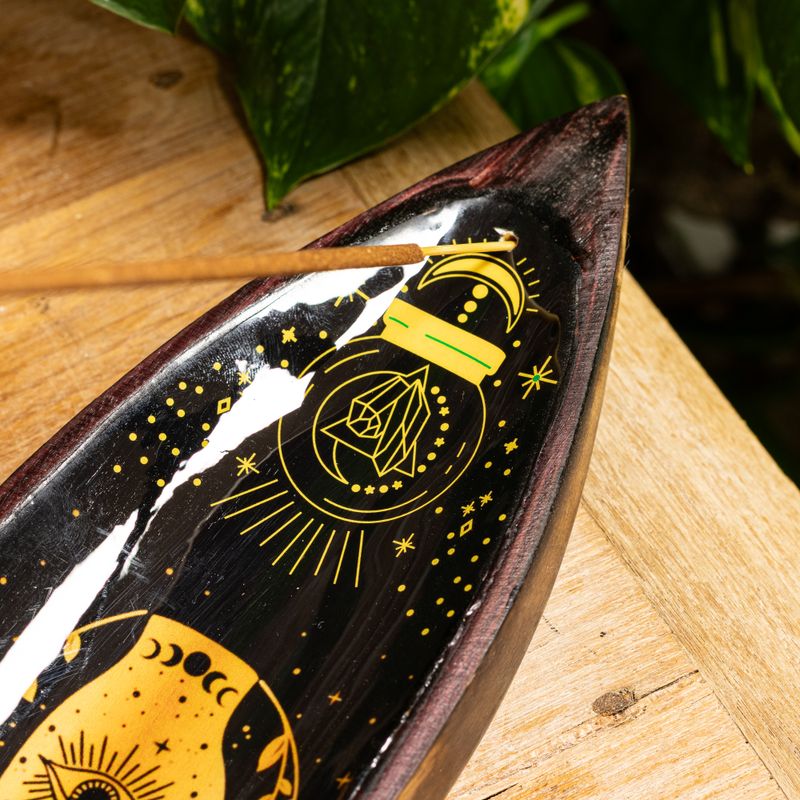 Emaillierte Räucherschale – Mangoholz – Hamsa