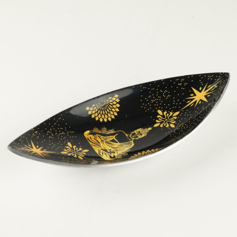 Emaillierte Räucherschale – Aluminium – Buddha, Gold & Schwarz