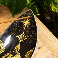 Emaillierte Räucherschale – Aluminium – Buddha, Gold & Schwarz