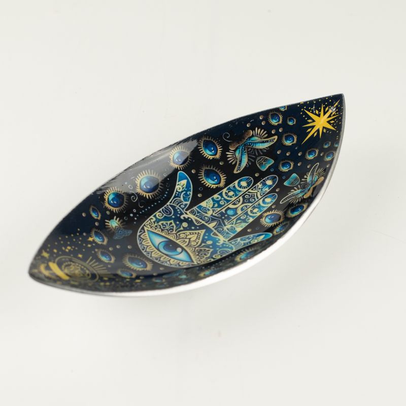 Emaillierte Räucherschale – Aluminium – Blaues Hamsa