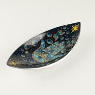 Emaillierte Räucherschale – Aluminium – Blaues Hamsa