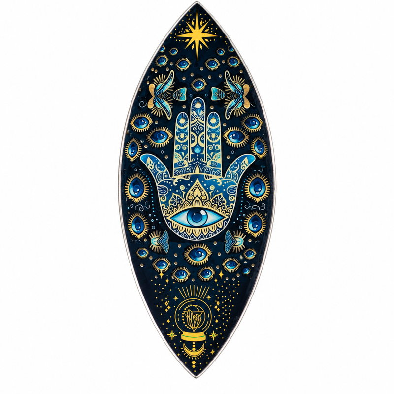 Emaillierte Räucherschale – Aluminium – Blaues Hamsa