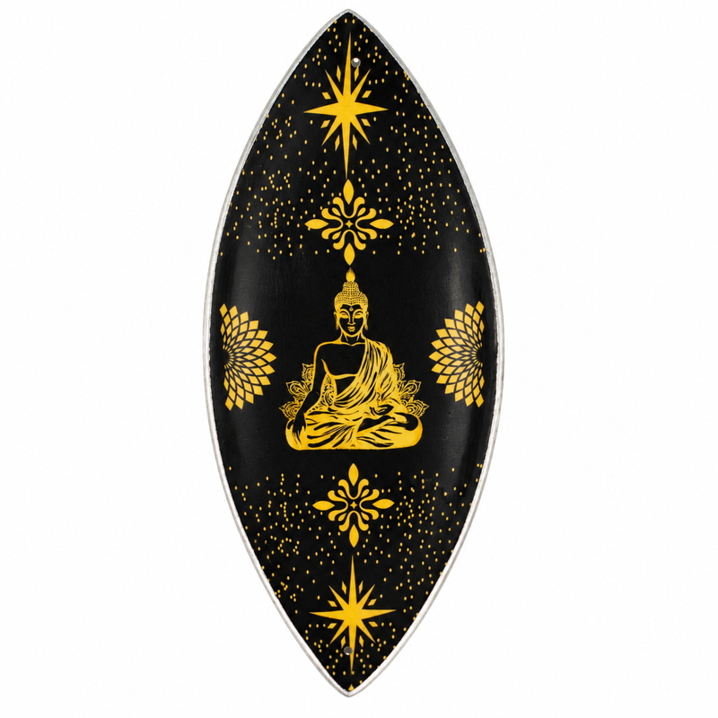 Emaillierte Räucherschale – Aluminium – Buddha, Gold & Schwarz