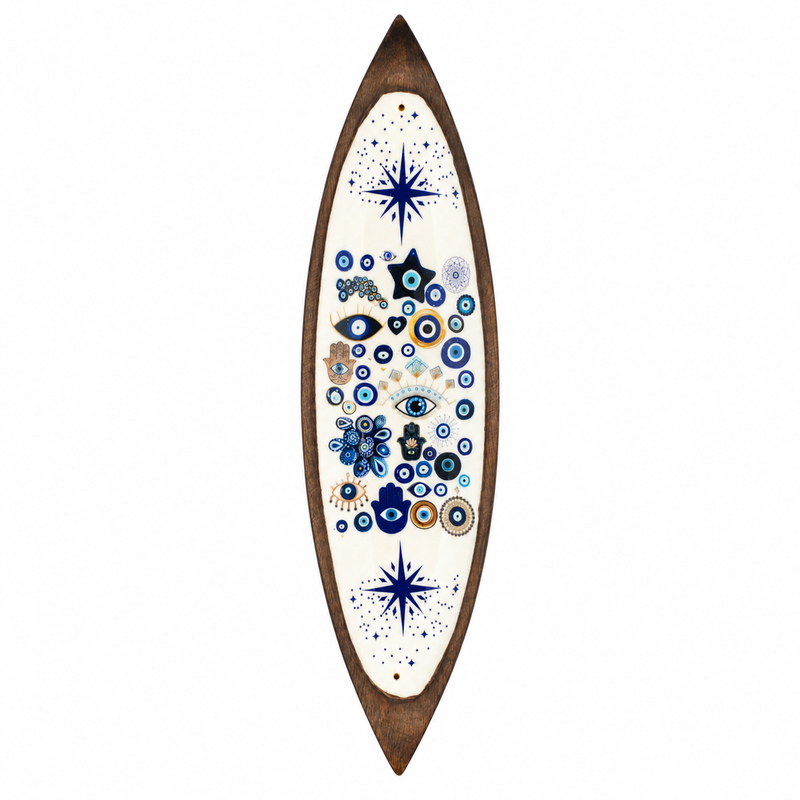 Räucherschale aus Emaille – Mangoholz – Evil Eye