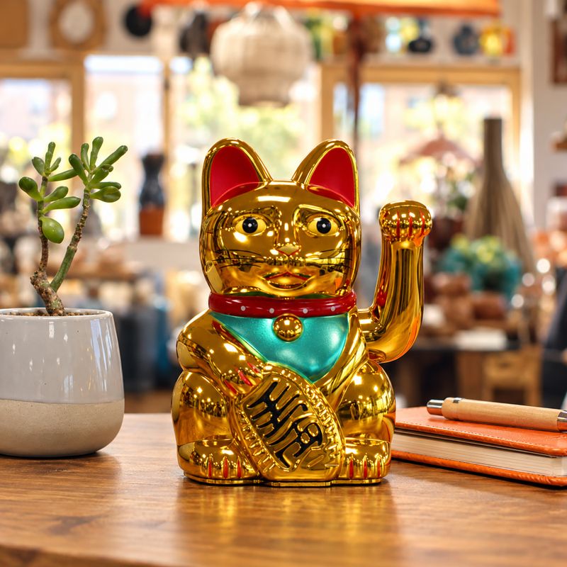 Sehr goldene Glückskatze (Maneki-neko) – 15 cm