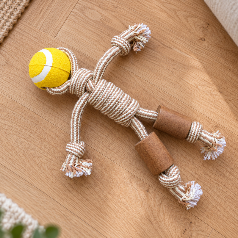 PAW Spielzeug – Kauspielzeug aus Kaffeebaumholz – Rope Ranger – Ball