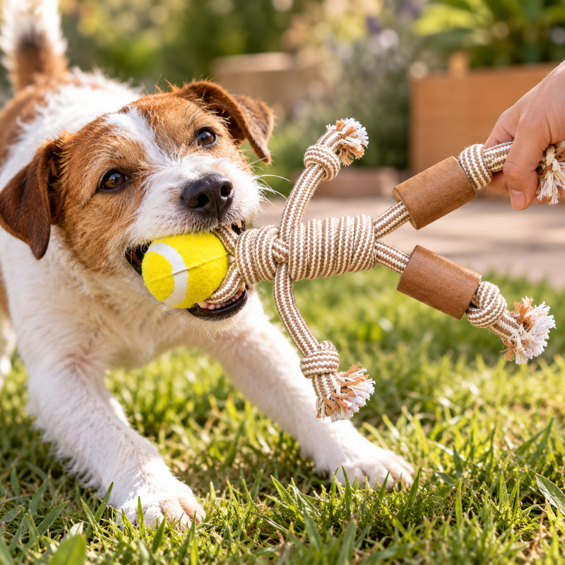 PAW Spielzeug – Kauspielzeug aus Kaffeebaumholz – Rope Ranger – Ball