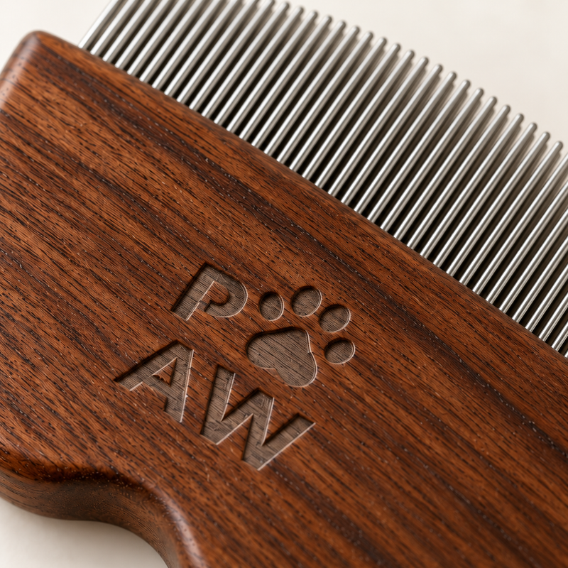 PAW Pflegezubehör – Mini-Flohkamm & Kamm für empfindliche Bereiche – Walnuss