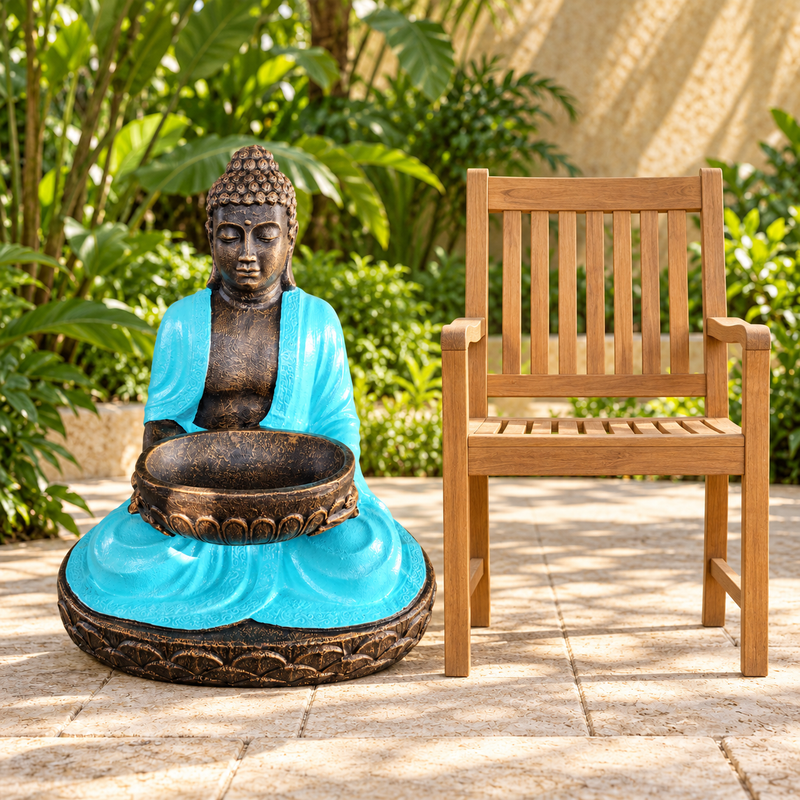 Großer sitzender Buddha mit Schale aus Türkis & Stein, 80 cm