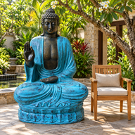 Großer Buddha lehrend auf Lotusblüte mit Türkis & Stein – 2 m