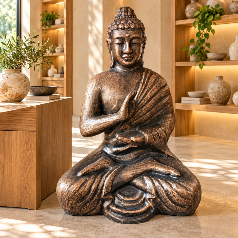 Großer antiker goldener Buddha bei der Meditation in Stupa - 1,5 m