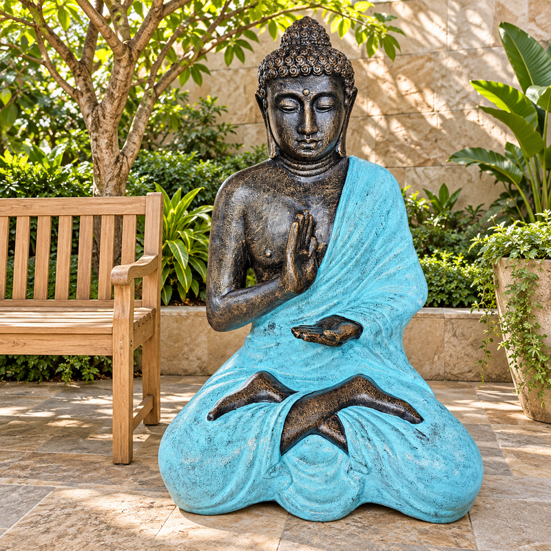 Große Buddha-Meditationsfigur in Stupa mit Türkis & Stein – 1,5 m