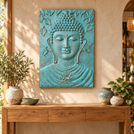 Großer Buddha-Rahmen mit türkisfarbenem Relief – 0,7 x 1 m
