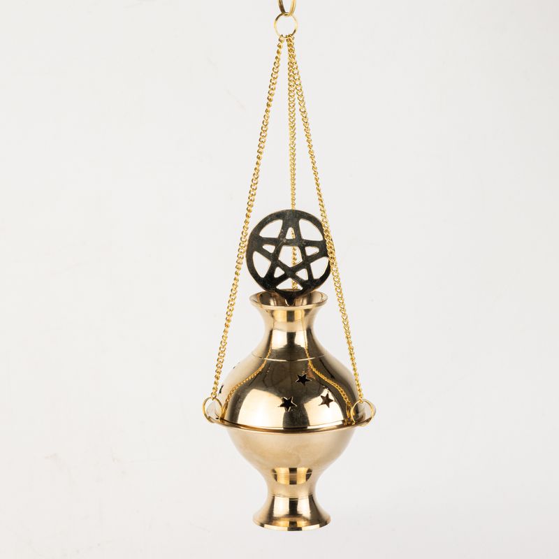 Hängendes Räuchergefäß aus Messing – Pentagramm