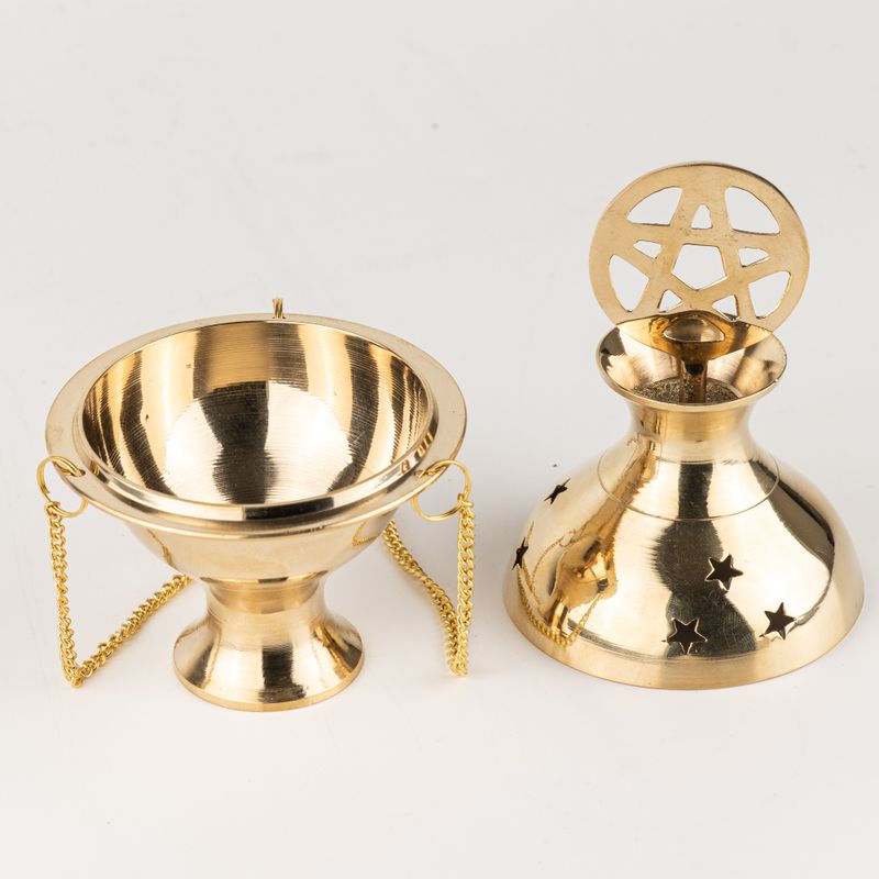 Hängendes Räuchergefäß aus Messing – Pentagramm