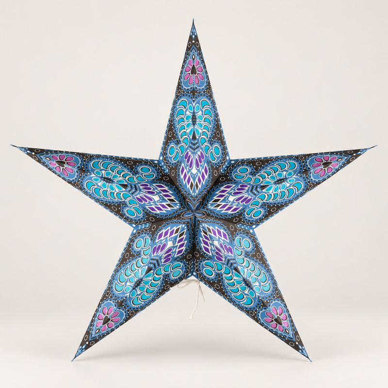 Sternlampe – Pfau, Lila & Petrol, fünfzackig – 60 cm